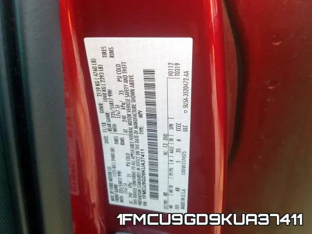 1FMCU9GD9KUA37411 фото 2