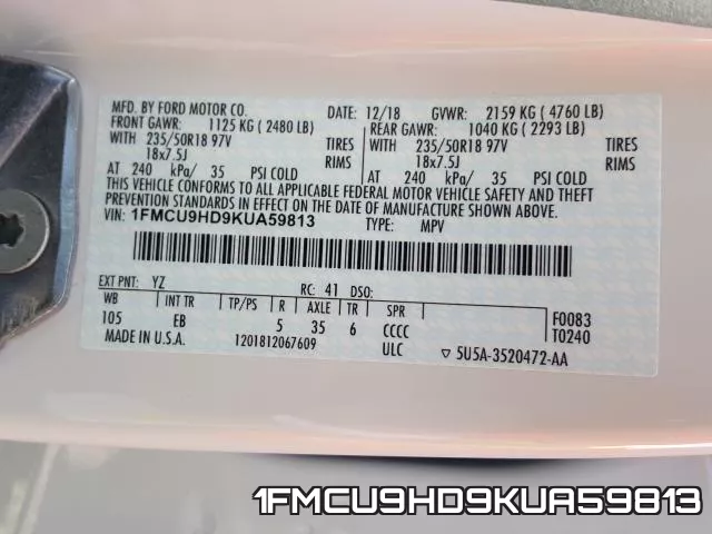 1FMCU9HD9KUA59813 фото 2