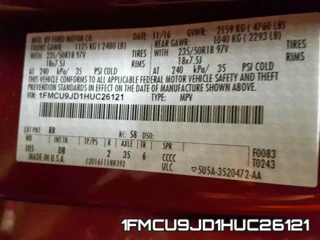 1FMCU9JD1HUC26121 фото 2