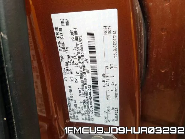 1FMCU9JD9HUA03292 фото 2