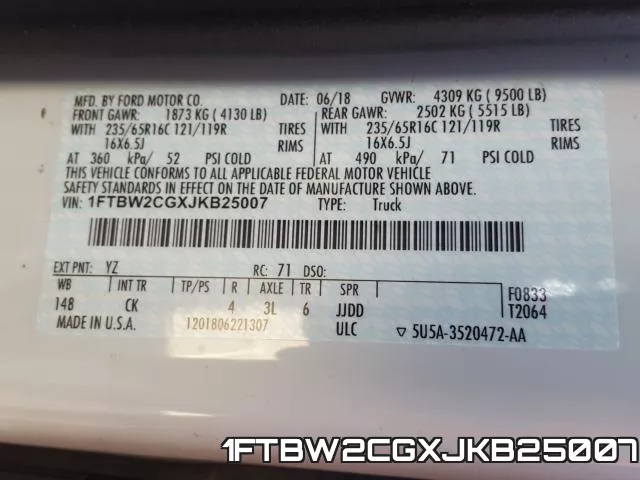 1FTBW2CGXJKB25007 фото 2