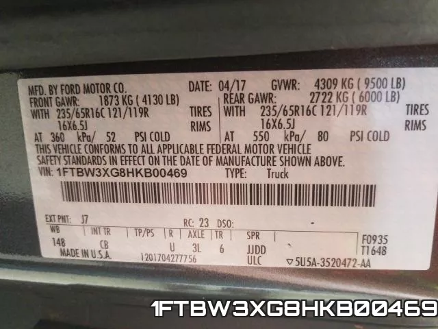 1FTBW3XG8HKB00469 фото 2