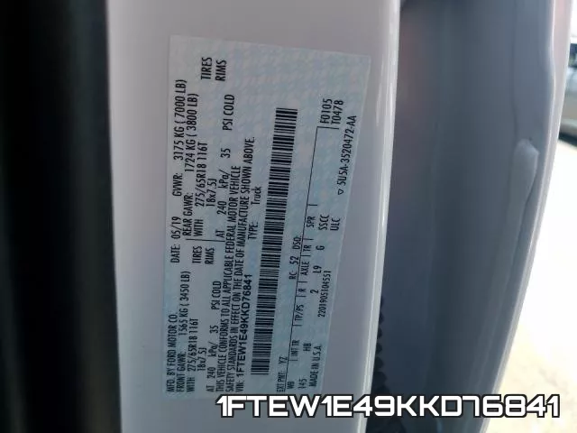 1FTEW1E49KKD76841 фото 2