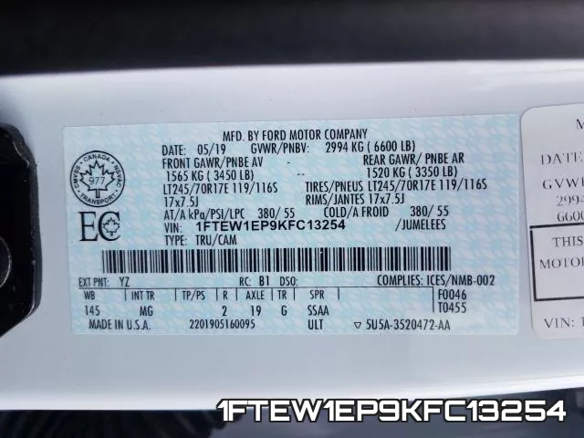 1FTEW1EP9KFC13254 фото 2