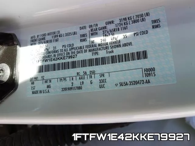 1FTFW1E42KKE79927 фото 2
