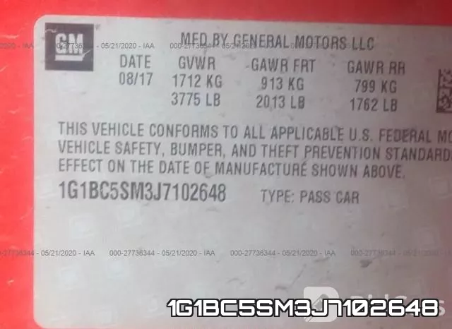 1G1BC5SM3J7102648 фото 10