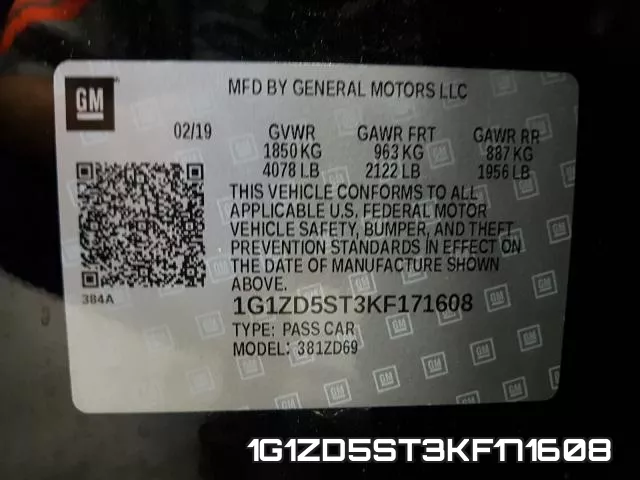 1G1ZD5ST3KF171608 фото 2