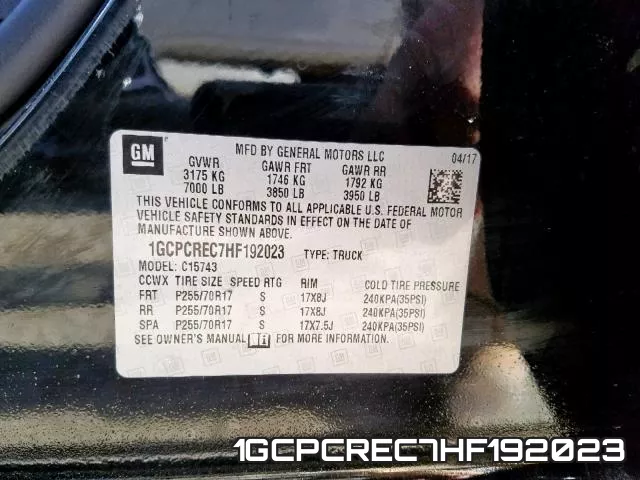 1GCPCREC7HF192023 фото 2
