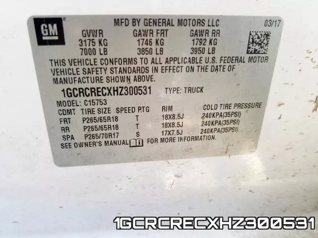1GCRCRECXHZ300531 фото 2