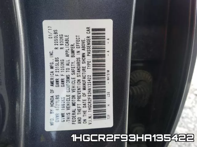 1HGCR2F93HA135422 фото 2