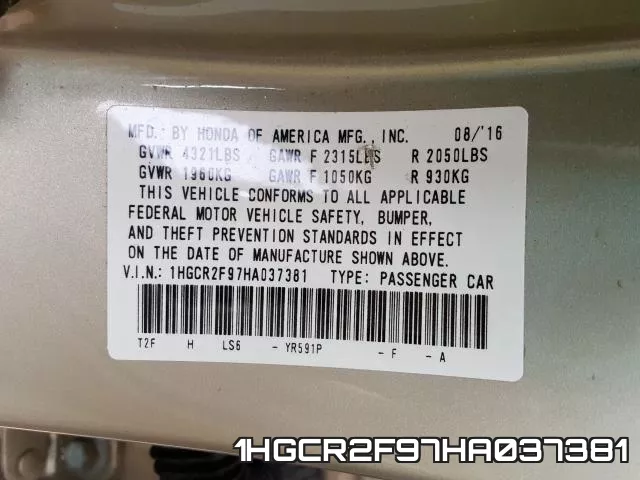 1HGCR2F97HA037381 фото 2