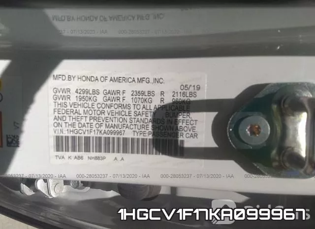 1HGCV1F17KA099967 фото 10