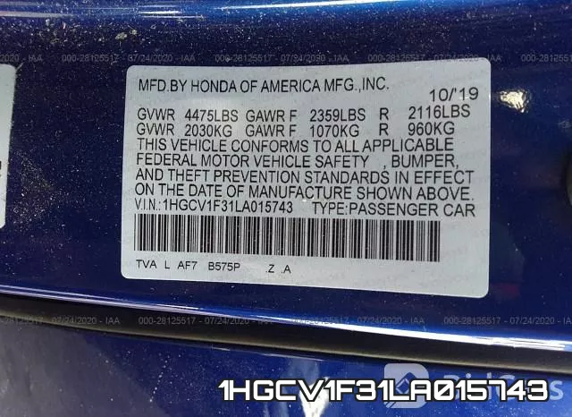1HGCV1F31LA015743 фото 10