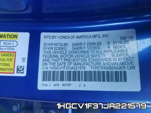1HGCV1F37JA221579 фото 2