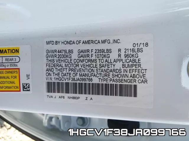 1HGCV1F38JA099766 фото 2