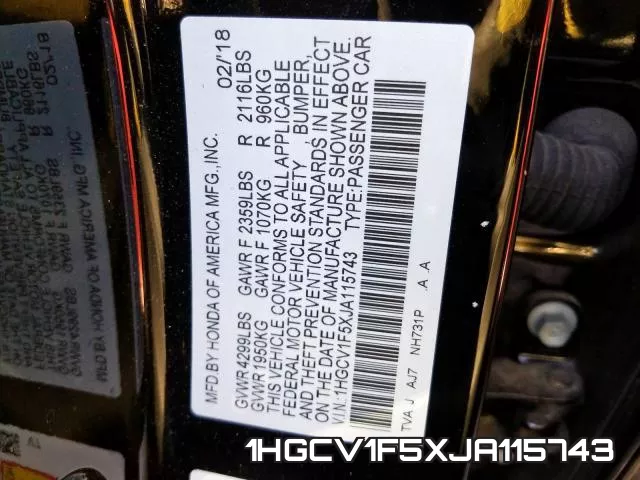 1HGCV1F5XJA115743 фото 2