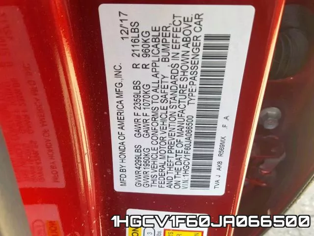 1HGCV1F60JA066500 фото 2