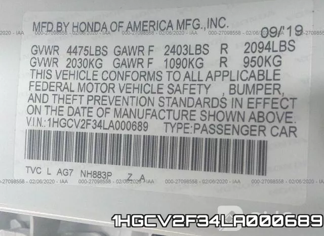 1HGCV2F34LA000689 фото 10