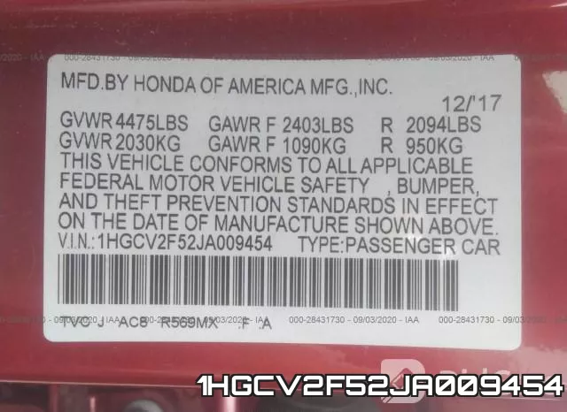 1HGCV2F52JA009454 фото 10