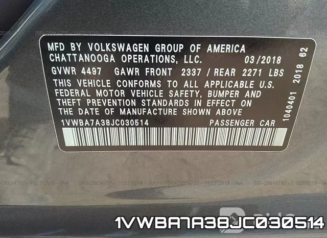 1VWBA7A38JC030514 фото 10