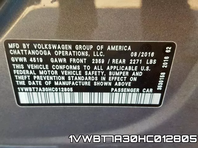 1VWBT7A30HC012805 фото 2