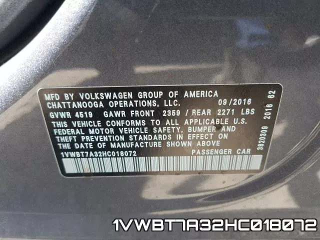 1VWBT7A32HC018072 фото 2