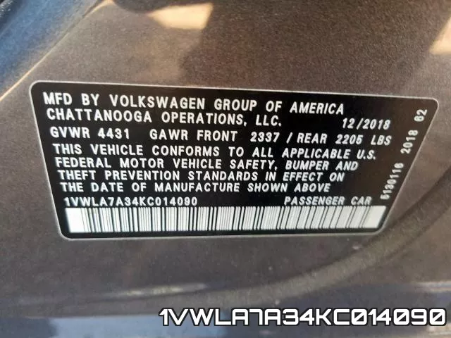 1VWLA7A34KC014090 фото 2