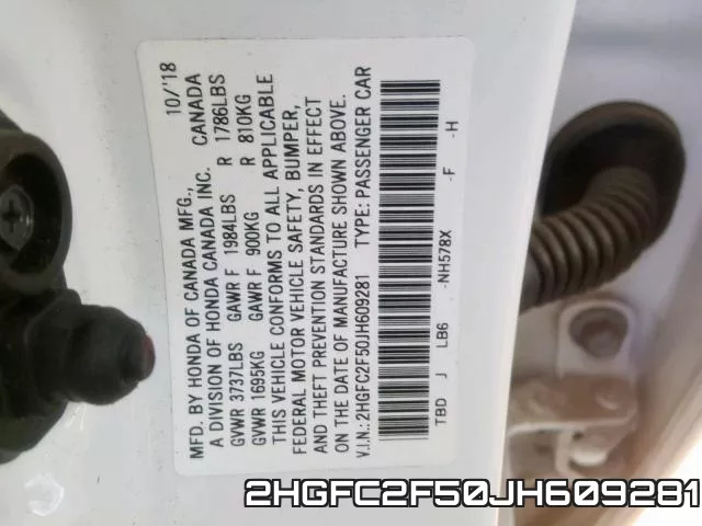 2HGFC2F50JH609281 фото 2