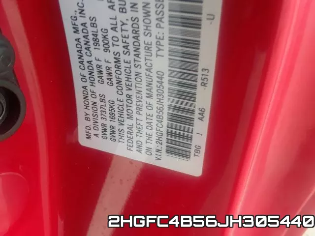 2HGFC4B56JH305440 фото 2
