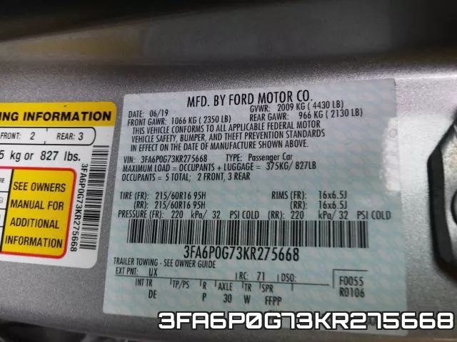 3FA6P0G73KR275668 фото 2