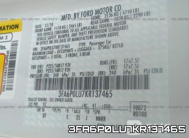 3FA6P0LU7KR137465 фото 10