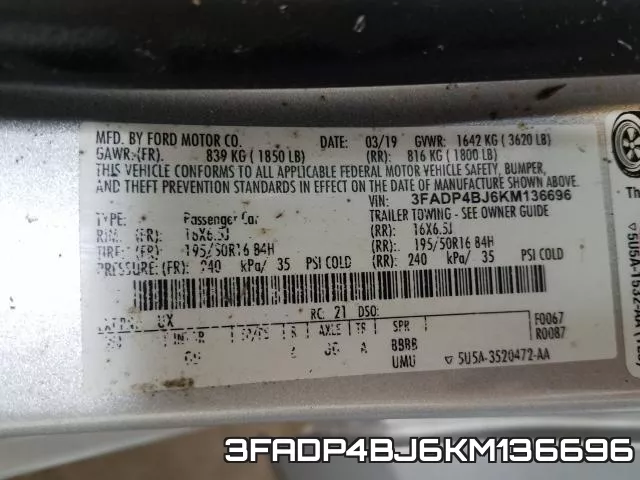 3FADP4BJ6KM136696 фото 2