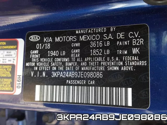 3KPA24AB9JE098086 фото 2