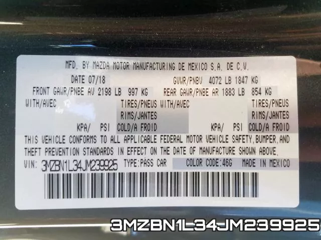 3MZBN1L34JM239925 фото 2
