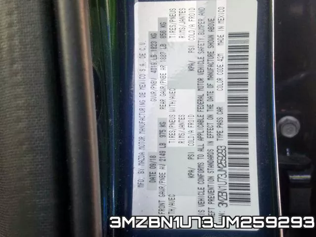 3MZBN1U73JM259293 фото 2