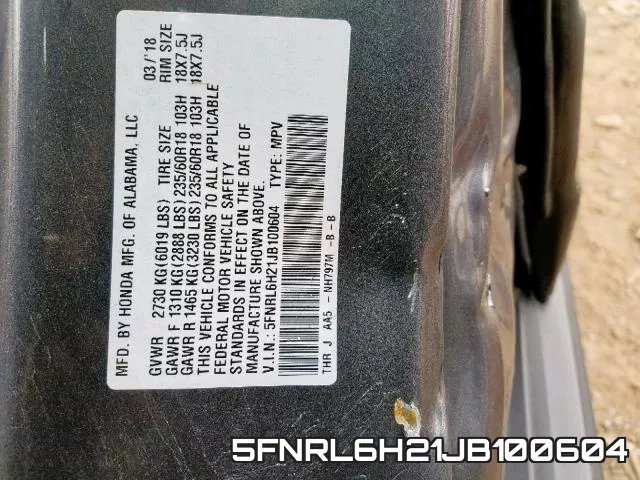 5FNRL6H21JB100604 фото 2