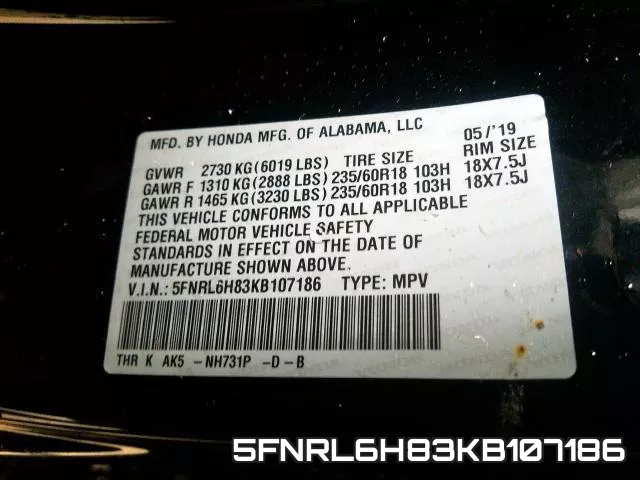 5FNRL6H83KB107186 фото 2
