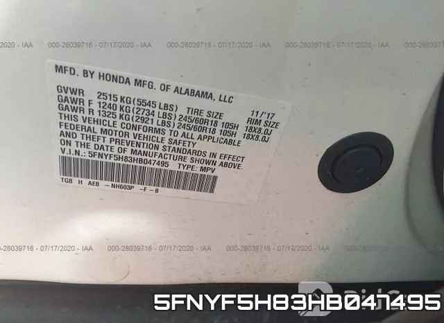 5FNYF5H83HB047495 фото 10
