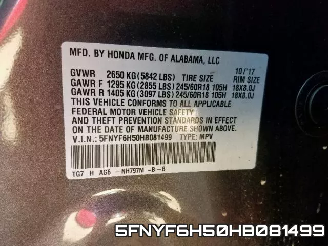 5FNYF6H50HB081499 фото 2
