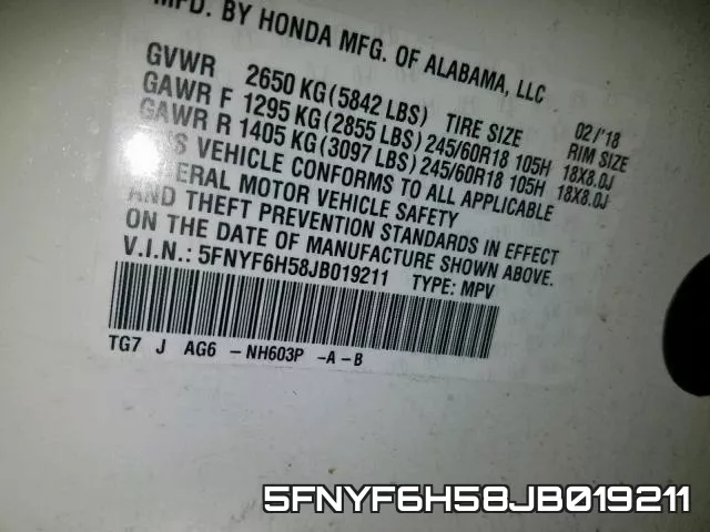 5FNYF6H58JB019211 фото 2