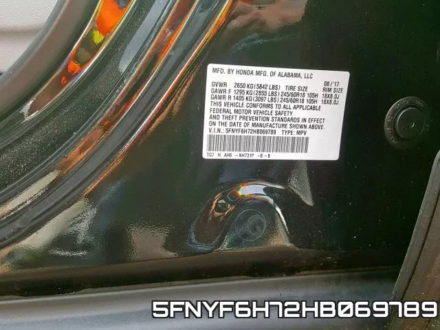 5FNYF6H72HB069789 фото 2