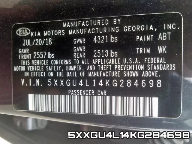 5XXGU4L14KG284698 фото 2