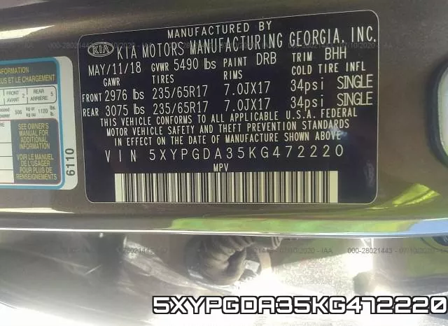5XYPGDA35KG472220 фото 10