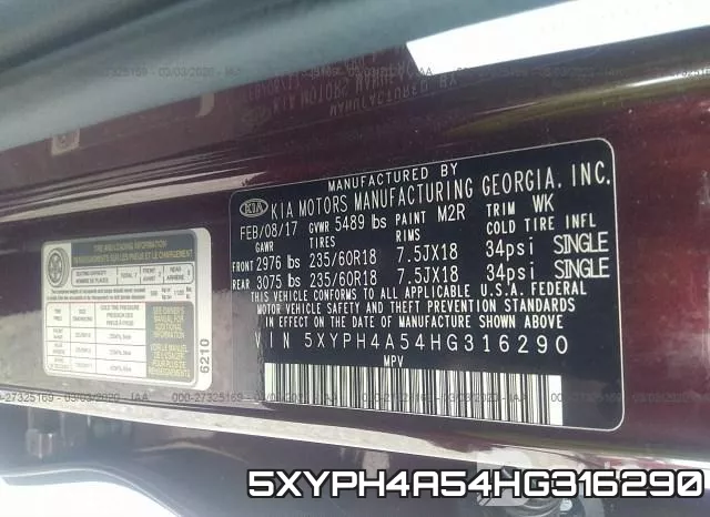 5XYPH4A54HG316290 фото 10