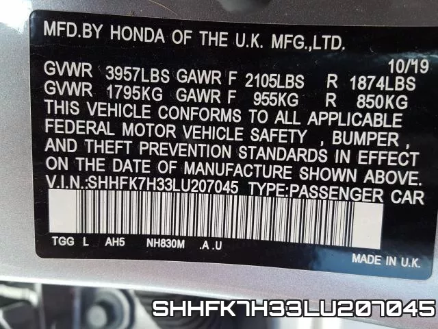 SHHFK7H33LU207045 фото 2