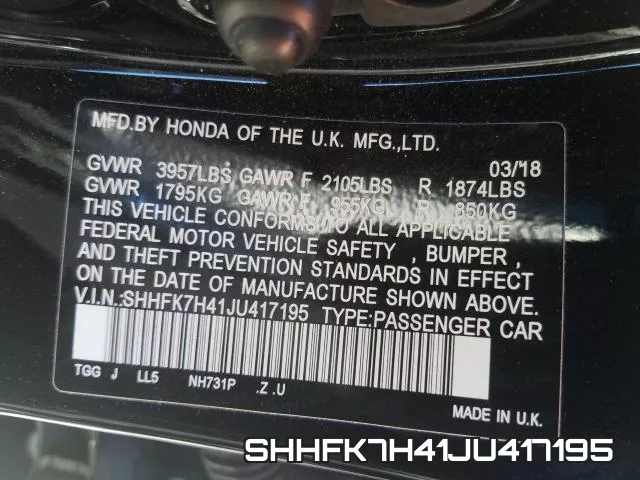 SHHFK7H41JU417195 фото 2