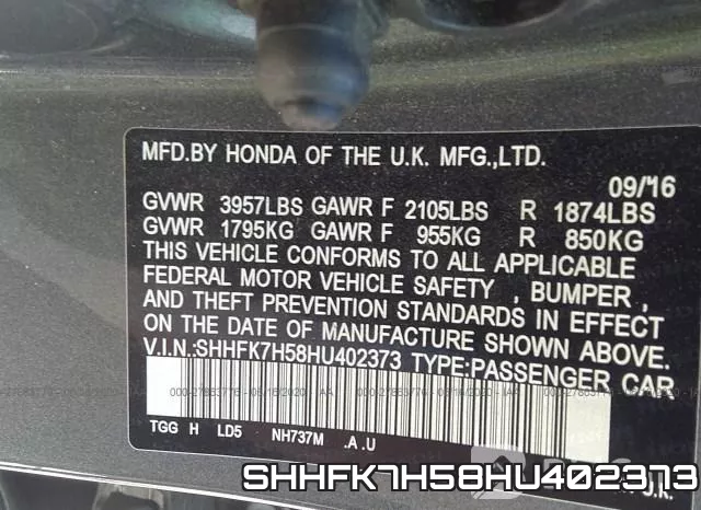 SHHFK7H58HU402373 фото 10