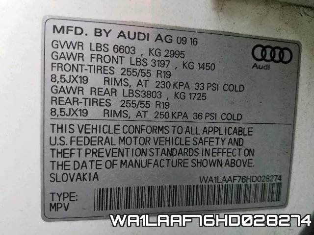 WA1LAAF76HD028274 фото 2