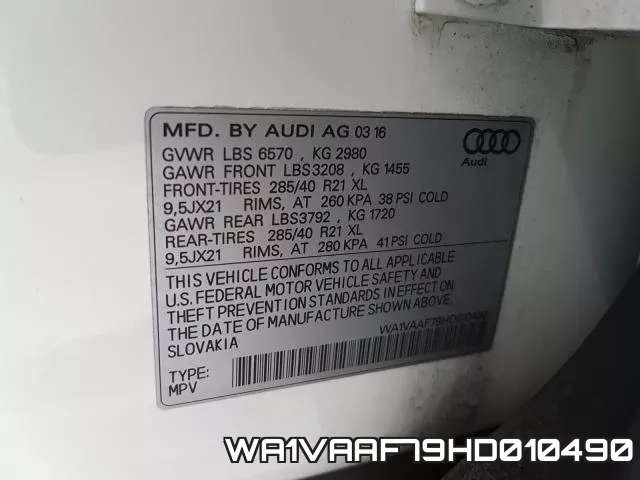 WA1VAAF79HD010490 фото 2