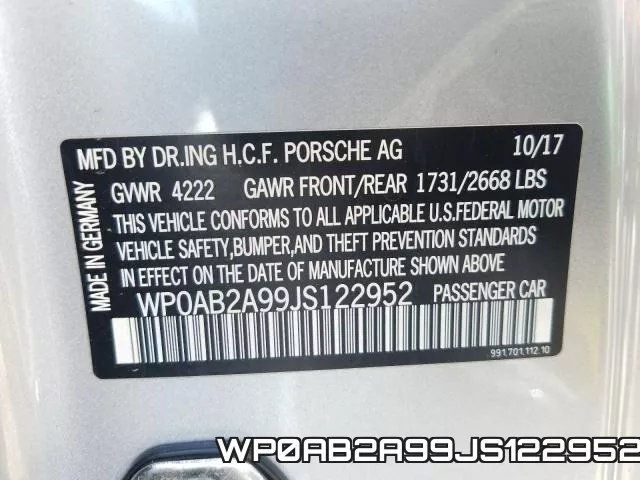 WP0AB2A99JS122952 фото 2